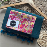 Rama Handloom Khadi Cotton Saree With Flower Print Blouse